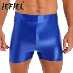 Mens Smooth Glossy Boxer Shorts Sports Gymnastics Workout Yoga Fitness Leggings Bottoms Hot Pants for Swimwear Beachwear Surfing