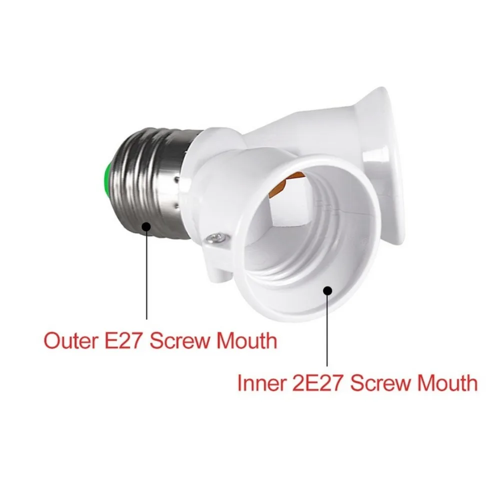 E27 LED Base Screw Light Lamp Bulb Socket E27 to 2-E27 Splitter Adapter 2 in 1 Dual E27 Lamp Holder Converter for Bulb Lighting