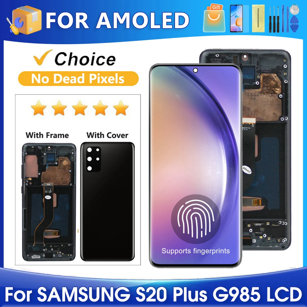 AMOLED With Frame S20 Plus For Samsung G985 G985F G985F/DS LCD Display Digital Touch Screen For S20+ Screen Replacement Parts
