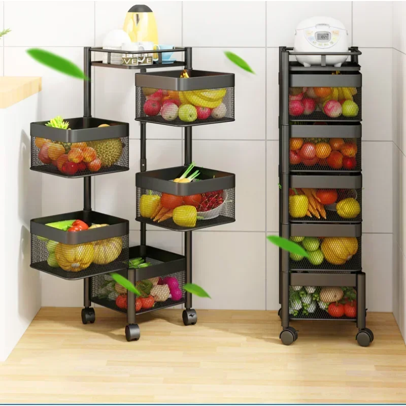 

Kitchen Storage Rotatable Shelf for 3/4/5 Layers Multilayer 360 Degree Carbon Steel Trolley Cart Vegetable Fruit Basket Rack