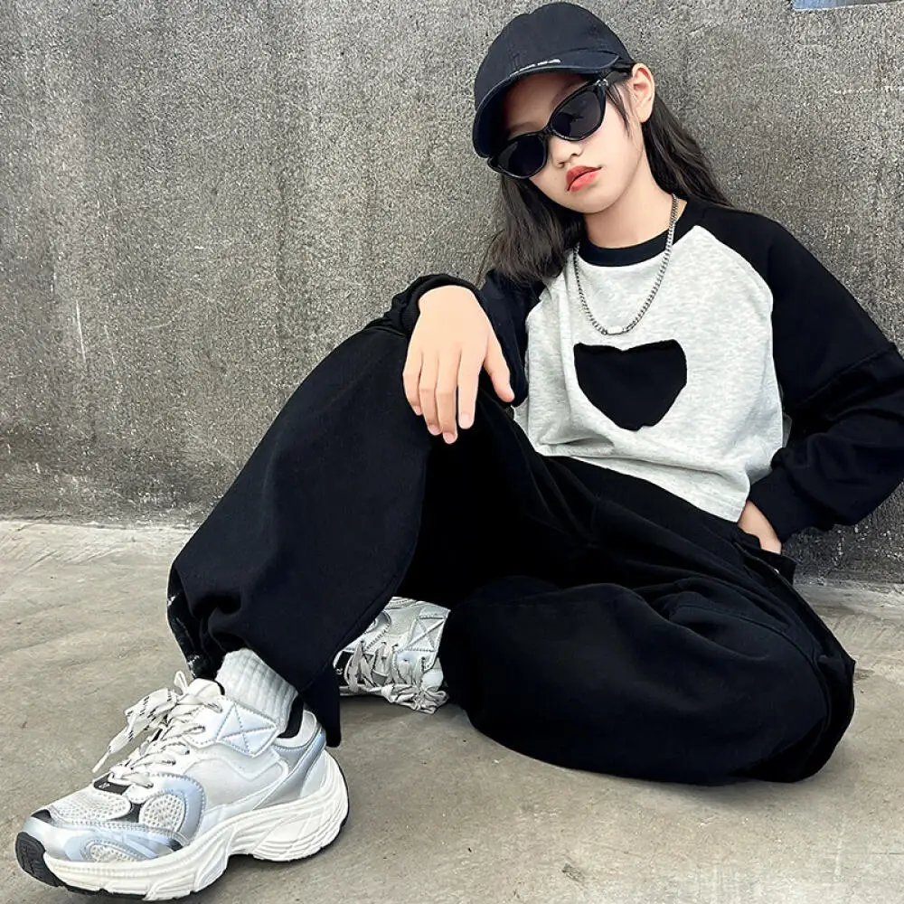 

Kawaii модная футболка для девочек, комплект рабочих брюк, студенческий осенний повседневный пуловер с героями мультфильмов, рубашка, длинные штаны, комплект из 2 предметов, детская одежда