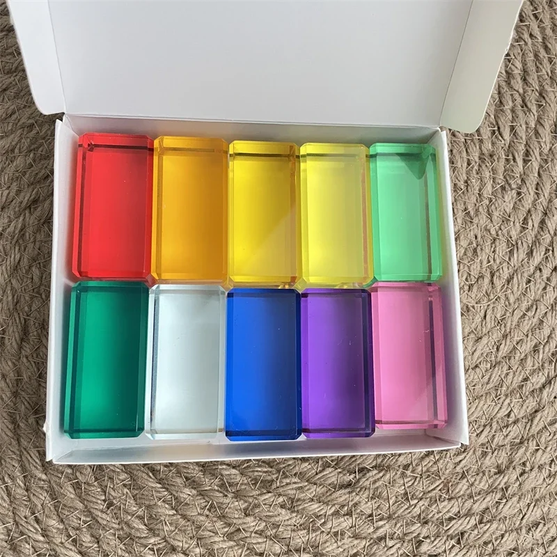 5cm lucent Rechteck Würfel Regenbogen Stein Kristall sensorisch durchscheinend Stapeln Spielzeug Acryl Würfel Bausteine für Kinder Geschenk