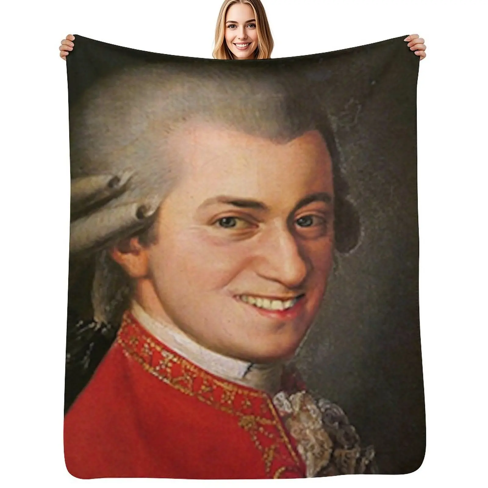 

Smiling Wolfgang Amadeus Mozart art famous music composer funny meme Throw Blanket Bed covers Large Flannel Blankets