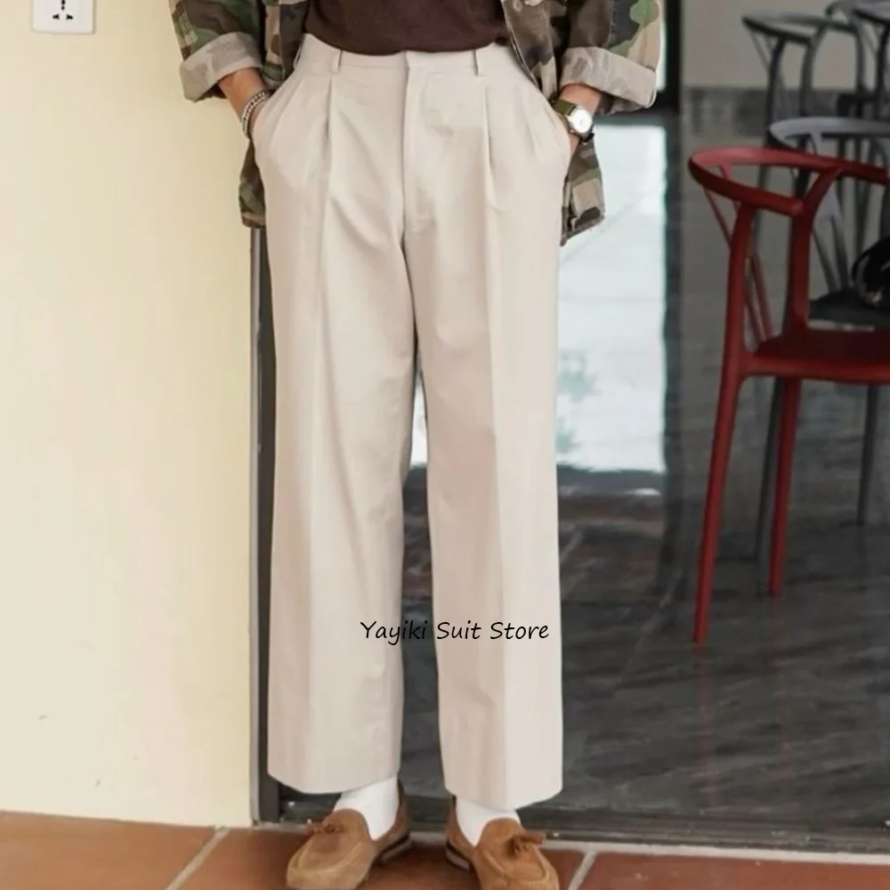 

Business Casual Men's Tailoring Pants for Man Comfortable Loose Fit Solid Color Wide-leg Polyester Straight Trousers Work