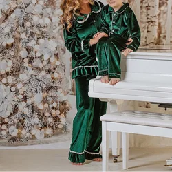 2024 winter matching kids women christmas pyjamas green velvet XMAS Pajamas baby boys girls sleepwear children PJS lounge set