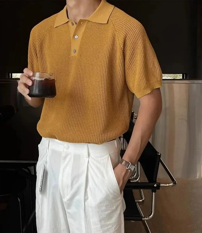 

2025 Cooling Polo Shirt Men 3D Honeycomb Knit Tech Breathable Fabric Oversized Collar Streetwear Essentials