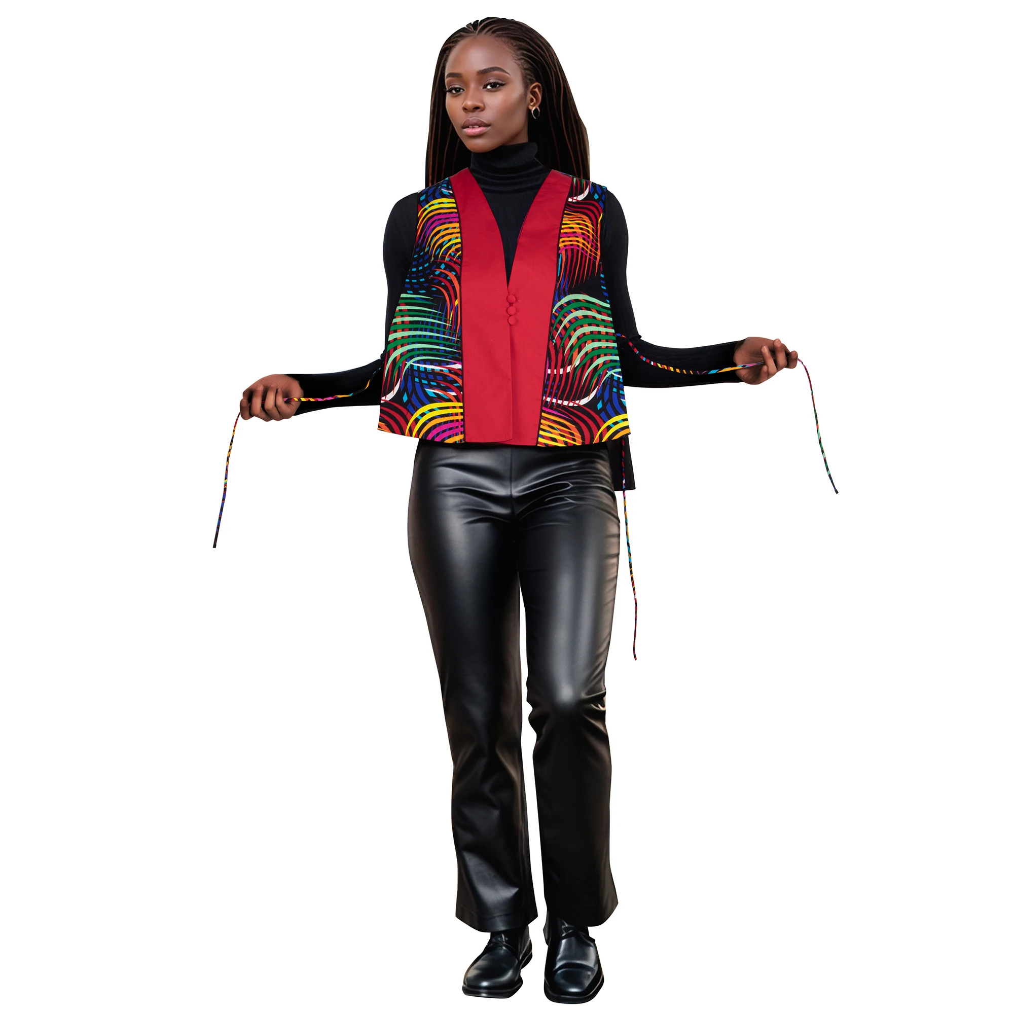 African Women Top Spring Sleeveless Blouse Color-blocked lace-up vest AnkaraThree-pack button-up top Clothing for Women WY11075