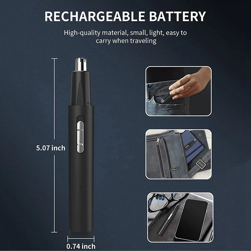 Recortador de pelo de nariz eléctrico para hombres y mujeres, recortador de pelo de nariz recargable por USB, resistente al agua IPX7