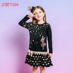 DXTON New Year Children Dress Sequined Elk Kids Dresses For Girls Star Print Long Sleeve Winter Toddler Cotton Dress Xmas Clothe