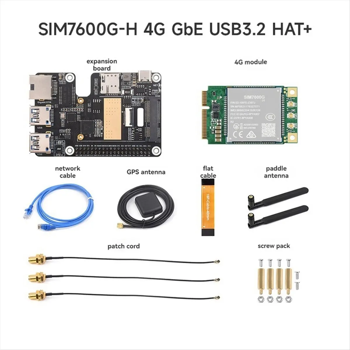 [ABPO] For Raspberry Pi 5 PCle to MiniPCle GbE USB3.2 HAT+ Gigabit Ethernet with SIM7600G-H 4G Module Supports MiniPCIe