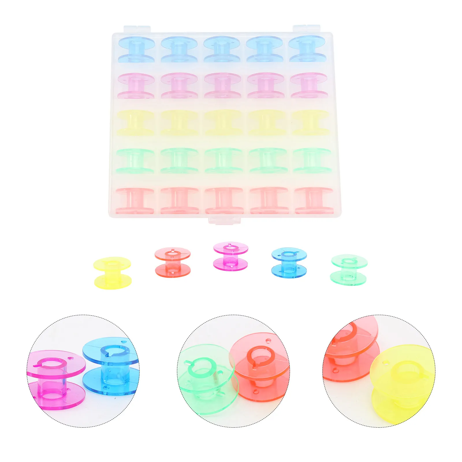 

25Pcs Sewing Bobbin Spool Set Plastic 5 Color Reusable Bobbins 12x10x2.6cm Box for Most Sewing Machines Home Use