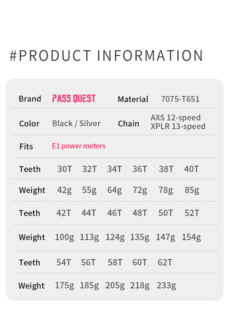 PASS QUEST Gewindekettenblatt – Kompatibel mit SRM E1 AXS Integriertem Gewinde-Spider-Leistungsmesser (Gravel 1x) – Detail 11