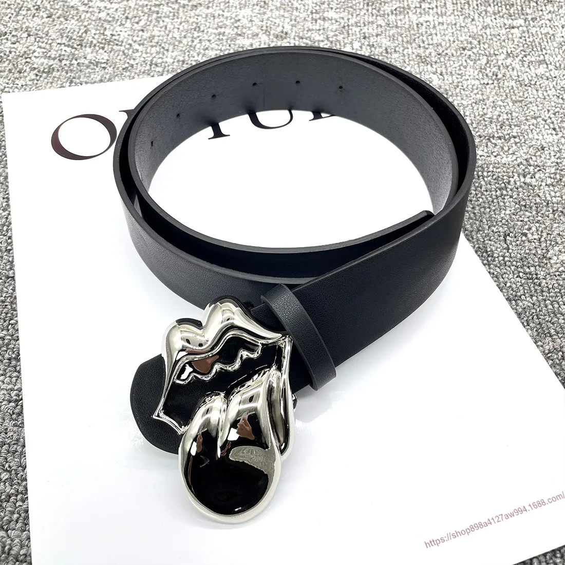 2025 fashion Luxury Designer y2k big tongue buckles belt women's large belt PU leather belt for Lady Accessorie