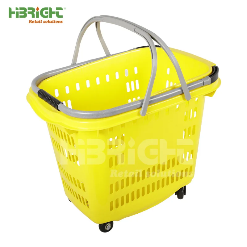 custom.High Quality Reusable Plastic Market Basket Durable Supermarket Grocery Rolling Basket