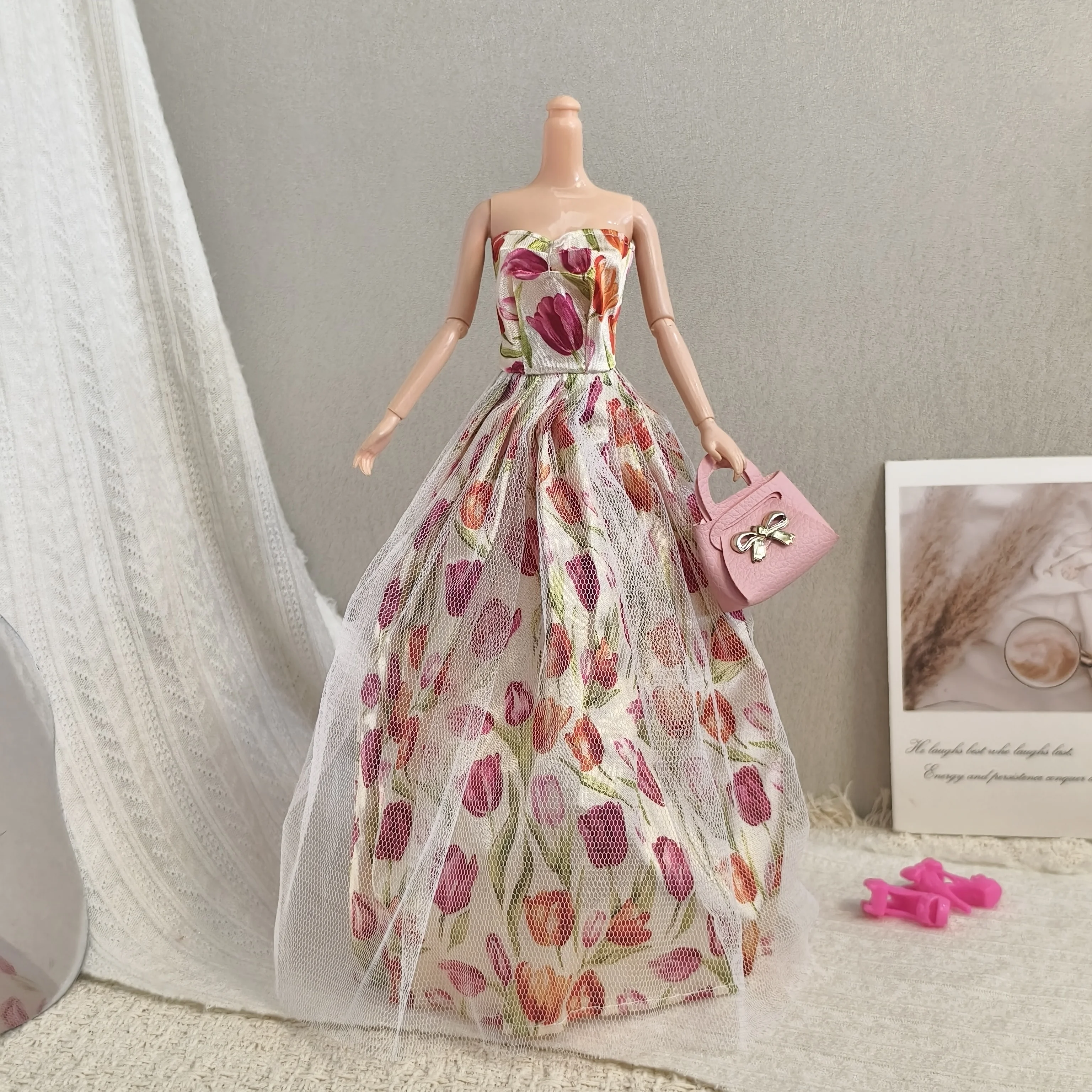 1/6 Doll Clothes Accessories French-style Tulip Elegant Dress Floral Evening Gown For FR 30cm Babi Supermodel Doll Dress Up