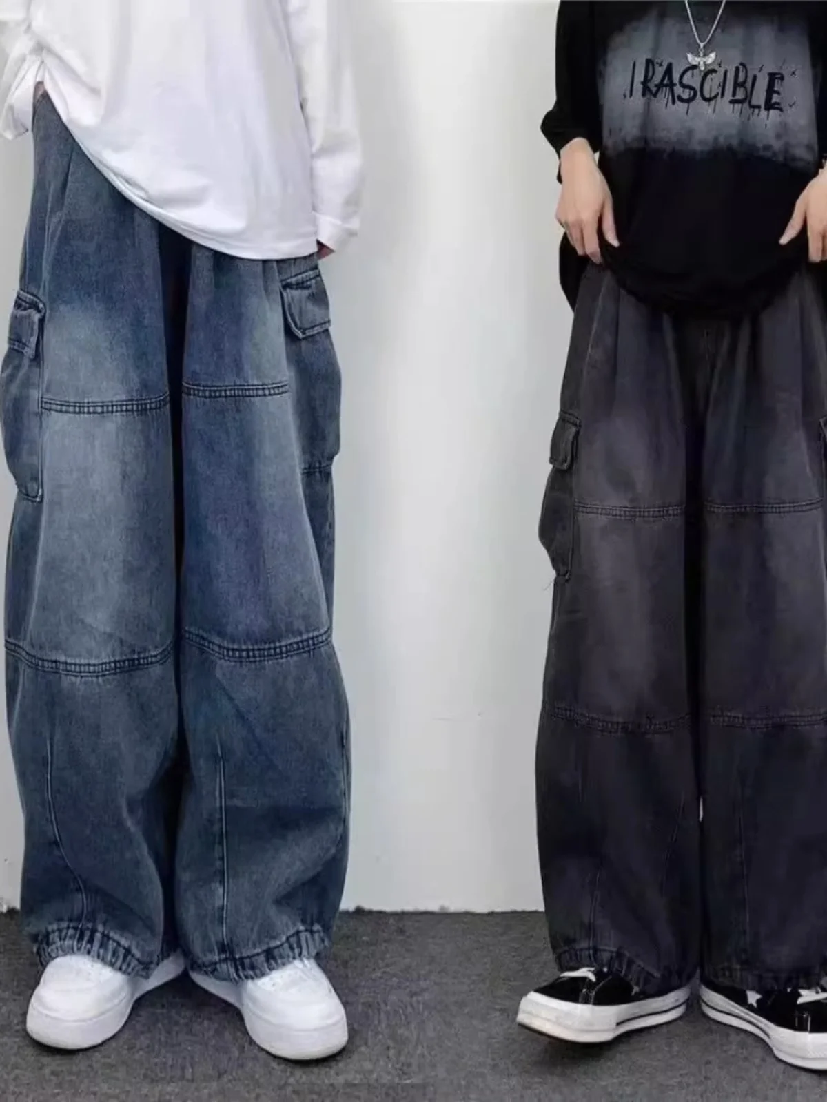 

plus Size 300 Pou Autumn Winter American Retro High Street Vibe Workwear Wide Leg Pants Waed Denim Men's Trendy Brand