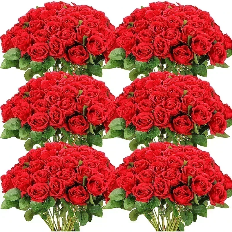 100 stuks kunstmatige rozen bloemen nep zijden rozen boeket voor tafel middelpunt vazen bruiloft feest decor
