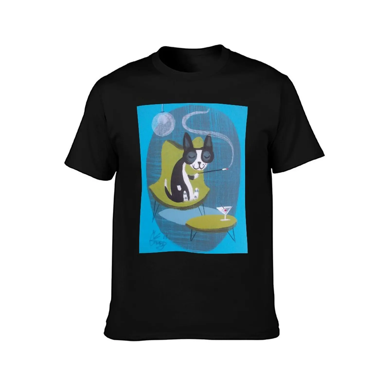 Boston Terrier At Home T-Shirt, Summer Casual Cotton Tee, Oversized Streetwear Tops, Vintage Graphic Print, Unisex Men Women