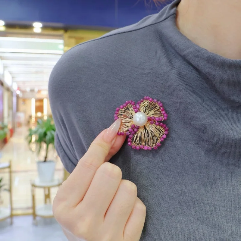 

SGARIT рубиновая оправа, 14-каратное золото, металлическая проволока, брошь, аксессуары из пресноводного жемчуга, костюм, пальто, свадебные подарки