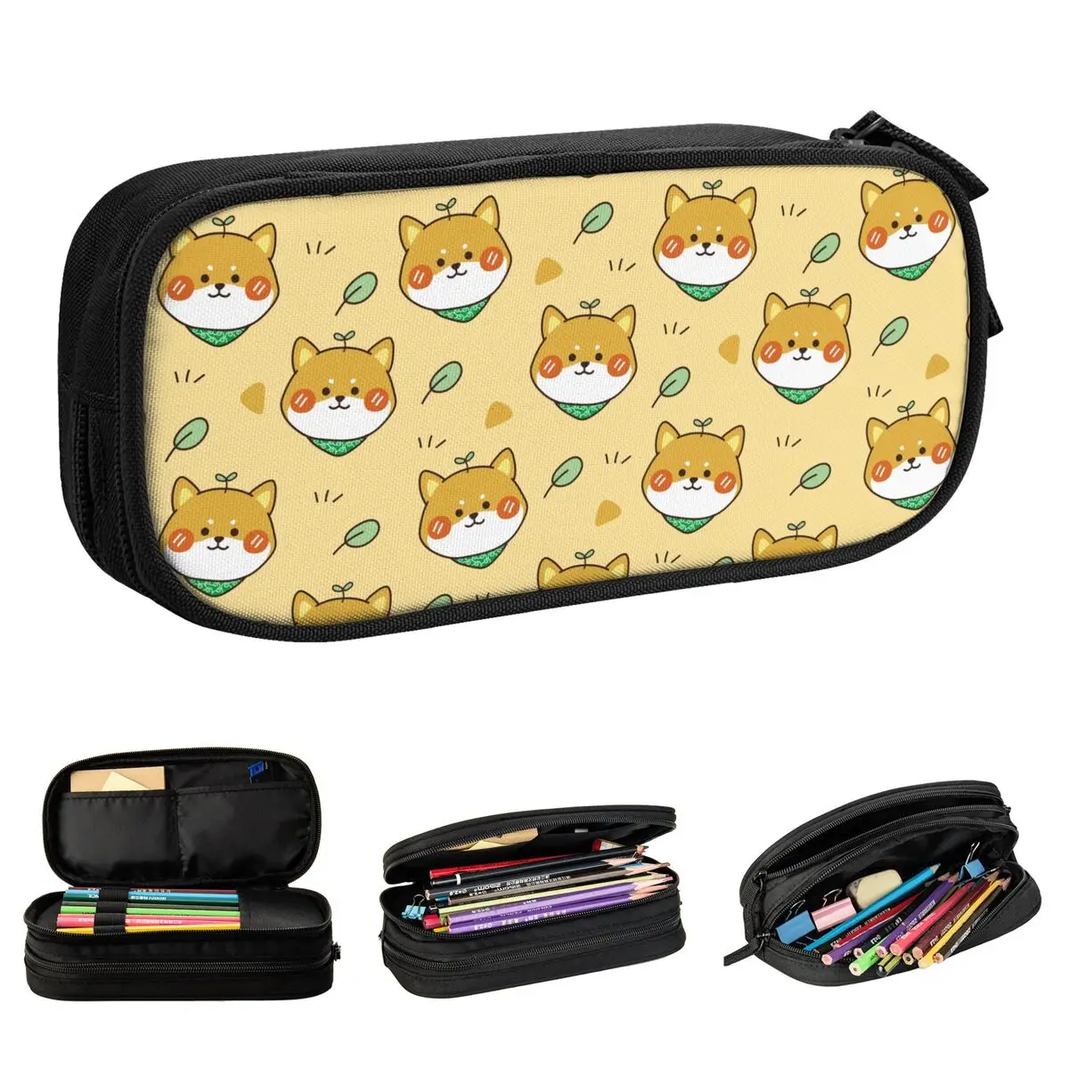 Kawaii Shiba Inu Yellow Dog Pencil Case Fashion Hand Drawn Pet Pen Pencil Bags Student Big Capacity School Pencilcases