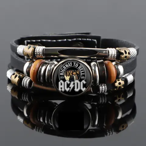 AC and DC Band Design Bracelet Rock Jewelry Band Character Peripherals Punk Leather Weave Bangle Portable Fashion Accessories