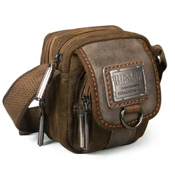 Retro Thick Canvas Shoulder Bag for Men's Outdoor Mountaineering Wear resistant Crossbody Bag Mini Phone Bag
