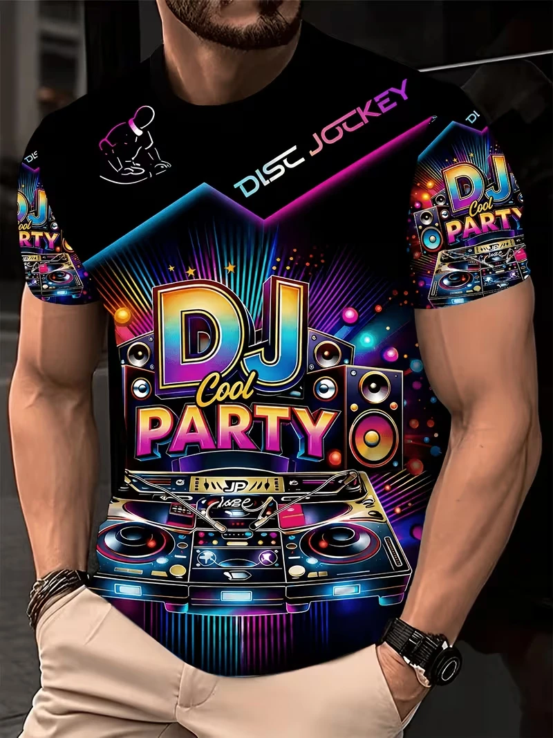 Fashion Summer Men's Music T-shirt DJ Live Disco Personalized 3D Printed T Shirt Unisex Hip Hop Tes Trendy Oversized Unisex Tops