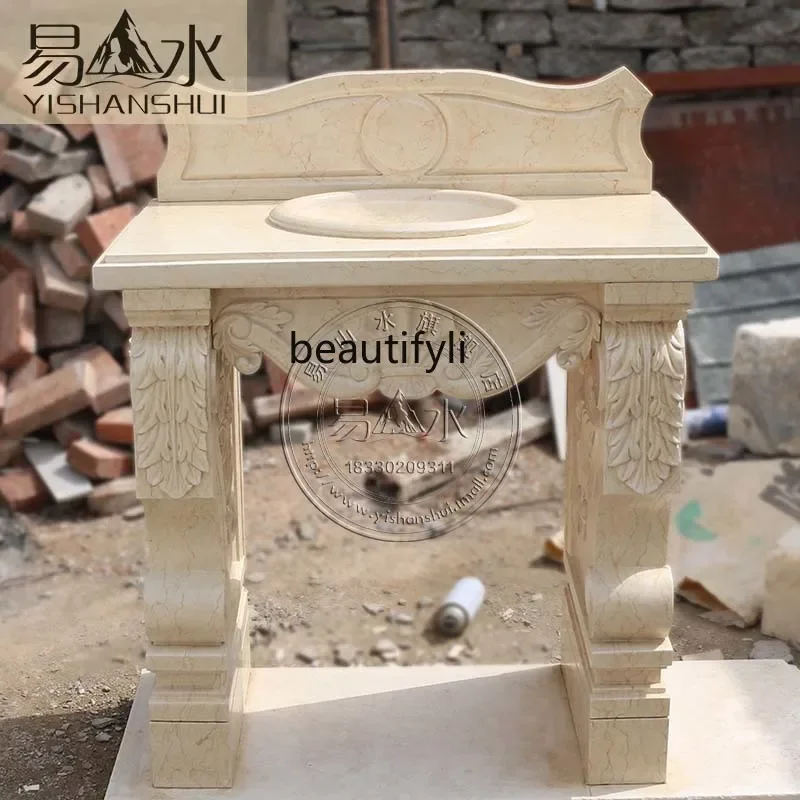 

Stone wash basin European stone pillar basin retro indoor and outdoor stone pillar basin YH