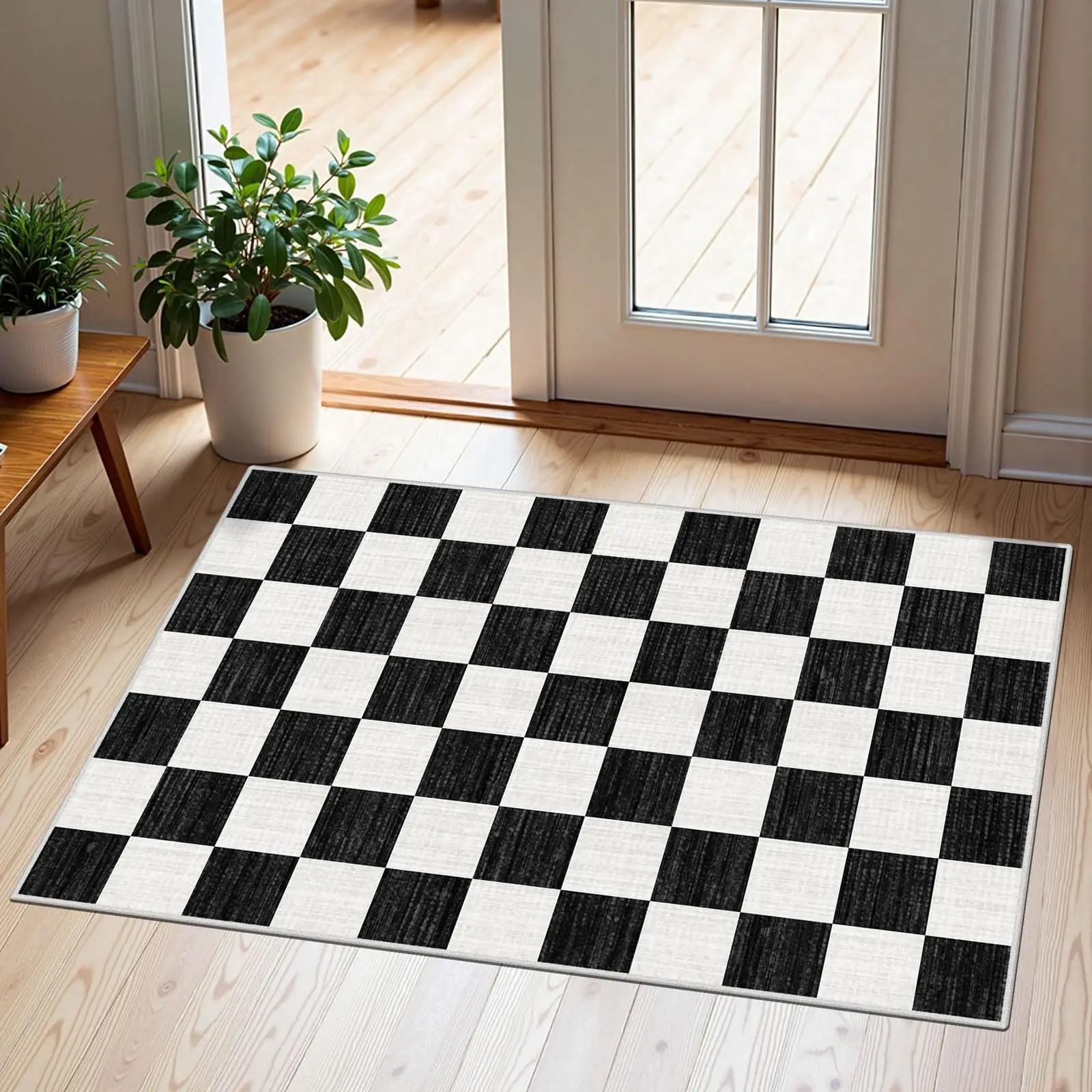 VIKAMA Front Door Mat Outside Entrance Black and White Non-Slip Washable Indoor Outdoor Area Rug for Home Porch Entryway Decor