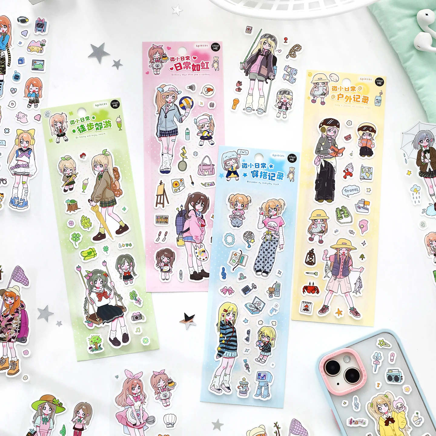 6sheets Small Daily Series Kawaii Ins Cartoon Adhesive Die Cutting Stickers DIY Diary Scrapbook Aesthetic Decoration