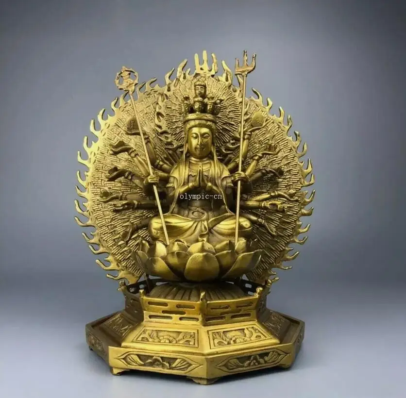 10'' brass copper casting sculpture buddhism Thousand-Hand Avalokitesvara statue