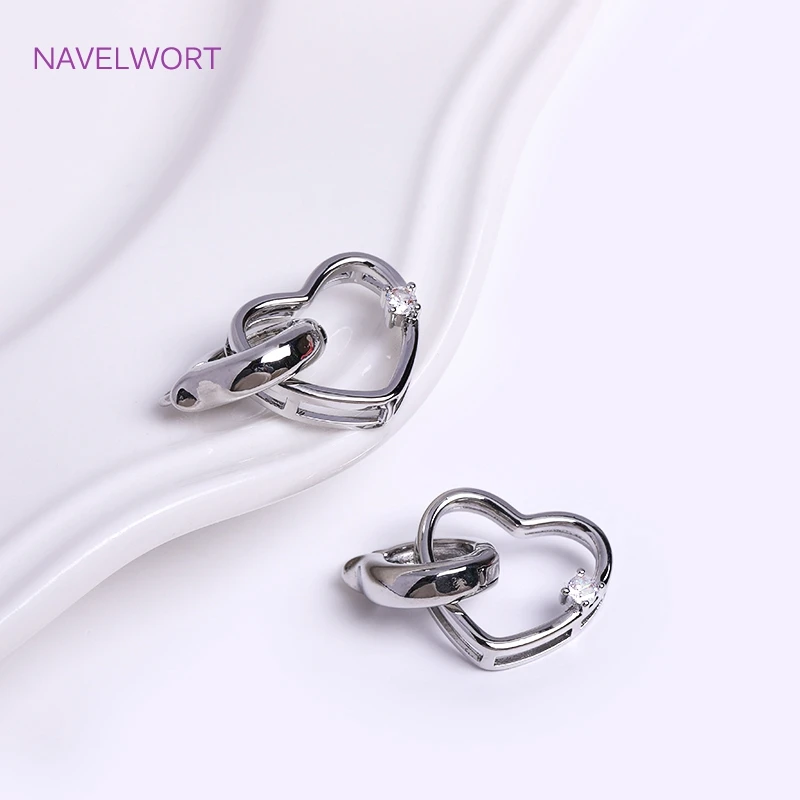 Conector de broche de perlas de corazón chapado en rodio para la fabricación de joyas, Conector de amor de latón, collar de pulsera DIY artesanías hechas a mano