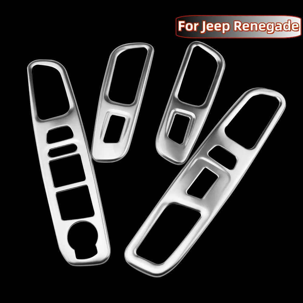 4Pcs ABS Chrome Car Window Lift Switch Cover Sticker Trim for Jeep Renegade 2014 - 2021 LHD Interior Accessories