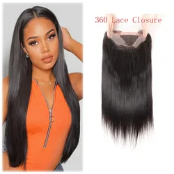 Black 360 Lace Frontal Closure Straight Human Hair Pre Plucked Natural Hairline With Baby Hair 10 inch To 22 Inch