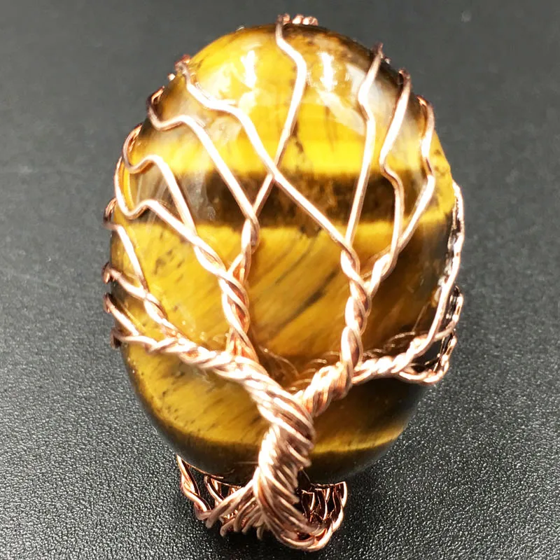 Life Tree Blue Sand Opal Goldstone Aventurine Crystal Tigers Eye Women Men Art Oblong Bead Ring  PWB703