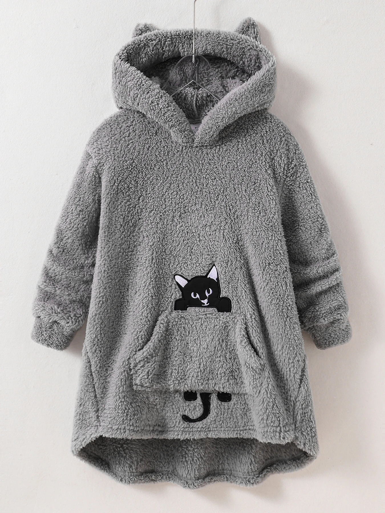 Girls Fall/Winter Kids Fashion Trends Cute furry grey pullover Cat print loose top hoodie