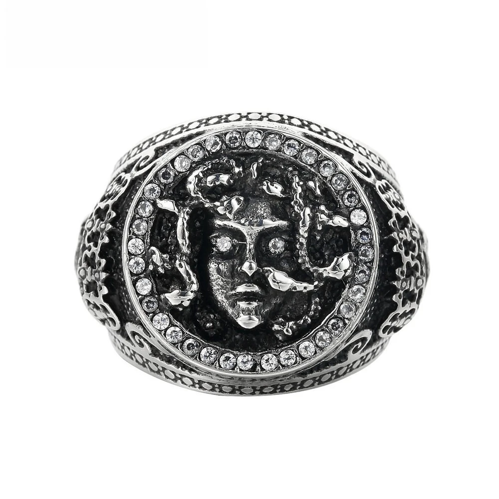 

Snake Hair Medusa Banshee S925 Silver Mens Rings Punk Hip Hop for Men's Retro Zircon Ring Jewelry Creativity Gift