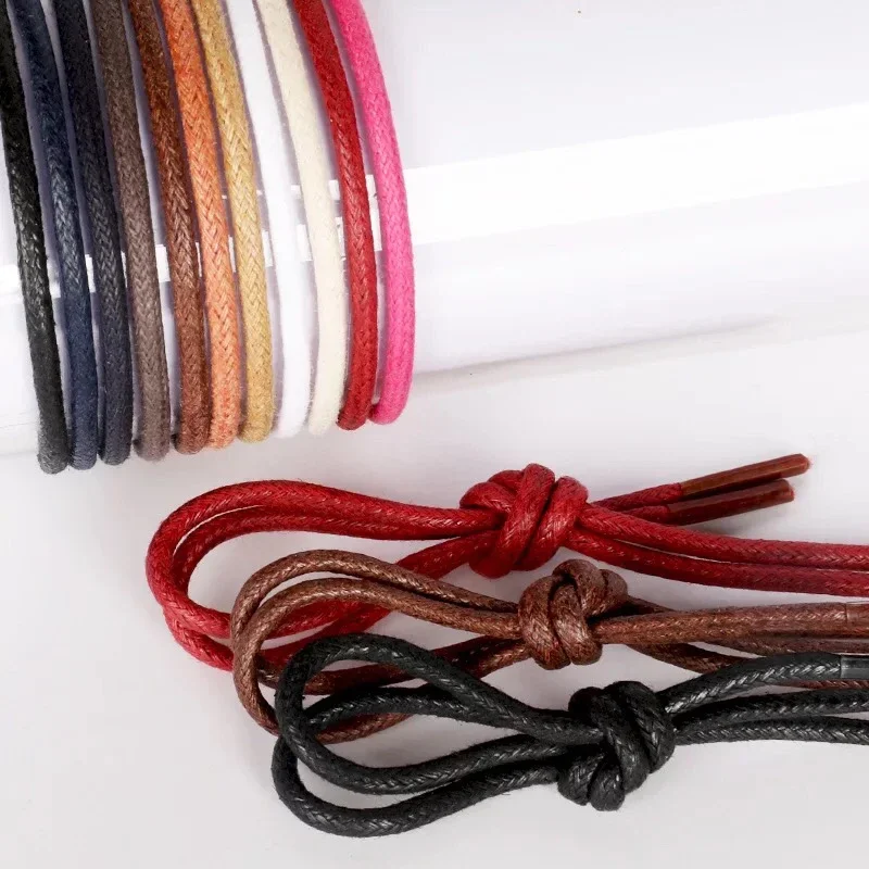 1Pair Waxed Cotton Round Shoe laces Leather Waterproof ShoeLaces Men Boots Shoelace Shoestring Length 80/100/120/140CM