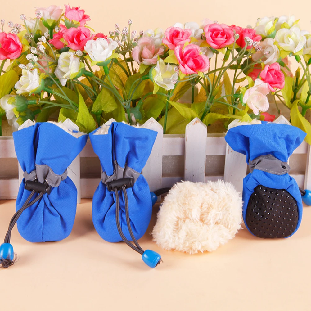 

4pcs Anti-s Pet Shoe Rain Boots Dog Foot Cover Thick Dog Boots Paw Protector Sole Pet Shoes (Blue Size 3）