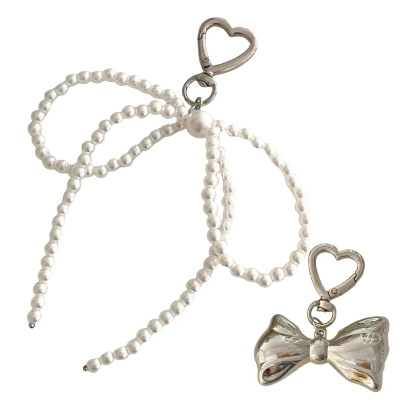 Decorative Pearls Bowknot Keychains for Elegant Styles Enhancement 2pcs