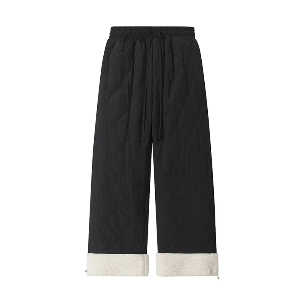 

Vintage Wide Leg Thick Flannel Pants Causal High Waist Basic Snow Pants Warm Simple Baggy Straight Trousers Women