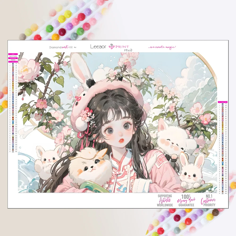 Cartoon Anime Diamond Painting Kits Cute Rabbit Girl Full Diamond Mosaic Embroidery Cross Stitch Home Decor pintura de diamante