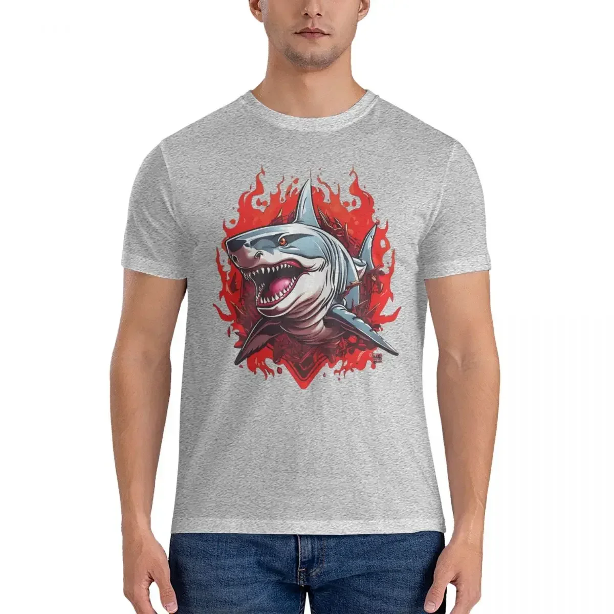 Birthday Gift Clothing Ferocious T-Shirt Men Street Sharks Fun Pure Cotton Tee Shirt Round Collar Short Sleeve T Shirts Outfits