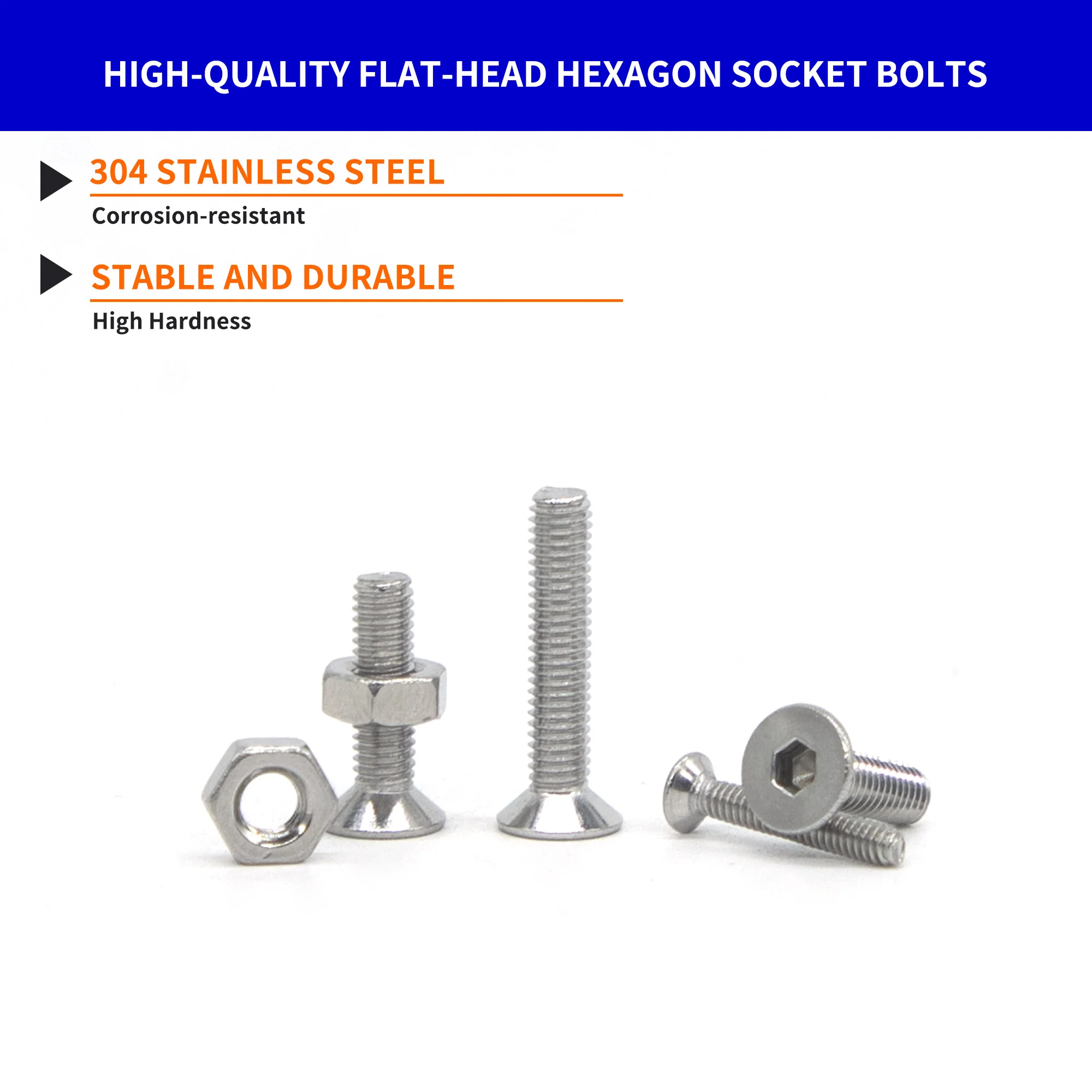 400pcs M2 M3 10 Sizes Allen Hexagon Hex Socket Head Cap Flat Countersunk Screw Bolt Nut Set Mix Kit Box 304 A2 Stainless Steel