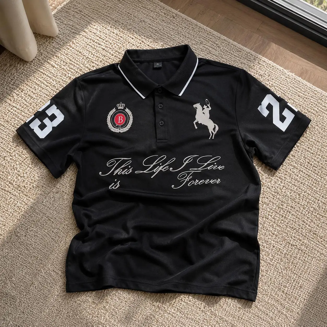Men's Black Printed Casual Short Sleeved Golf Shirt Luxury Streetwear Collar T-shirt Summer Fashion Gift Exclusively for Men