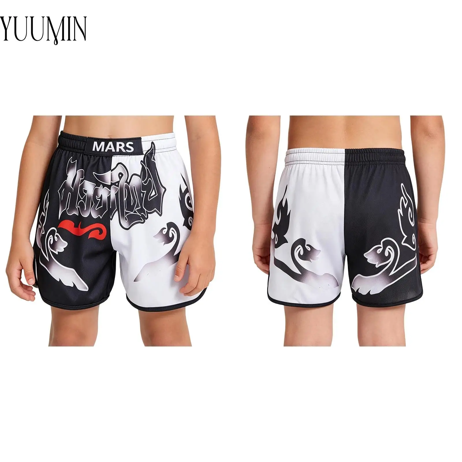 

Men MMA Boxing Shorts Contrast Color Drawstring Elastic Waistband Quick Dry Stretchy for Gym Fitness Sports Running Training