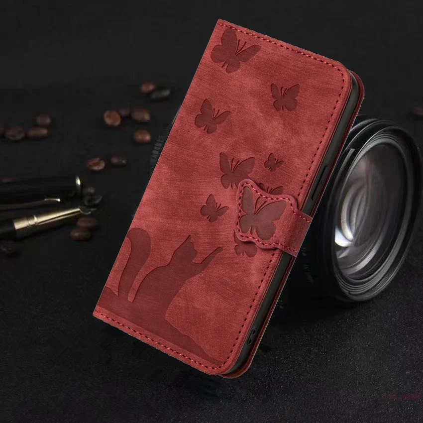 POCO C65 M6 X6 Cat Butterfly Phone Cover Case for Xiaomi Redmi 13C 10 9 9A Note 13 12 11 9 8 Pro 12S 11S 10S Case Leather Wallet