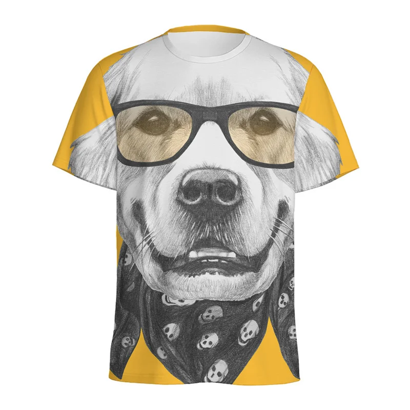 Cute Siberian Husky Golden Retriever Pattern T Shirt For Men 3D Printed Animal Dog T-shirt Loose Short Sleeves Tops Tee Shirts