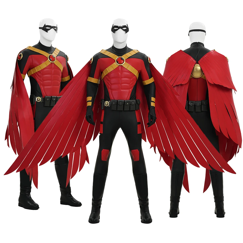 

High Quality Superhero Red Robin Tim Drake Damian Timmy Cos Halloween Cosplay Costume Custome