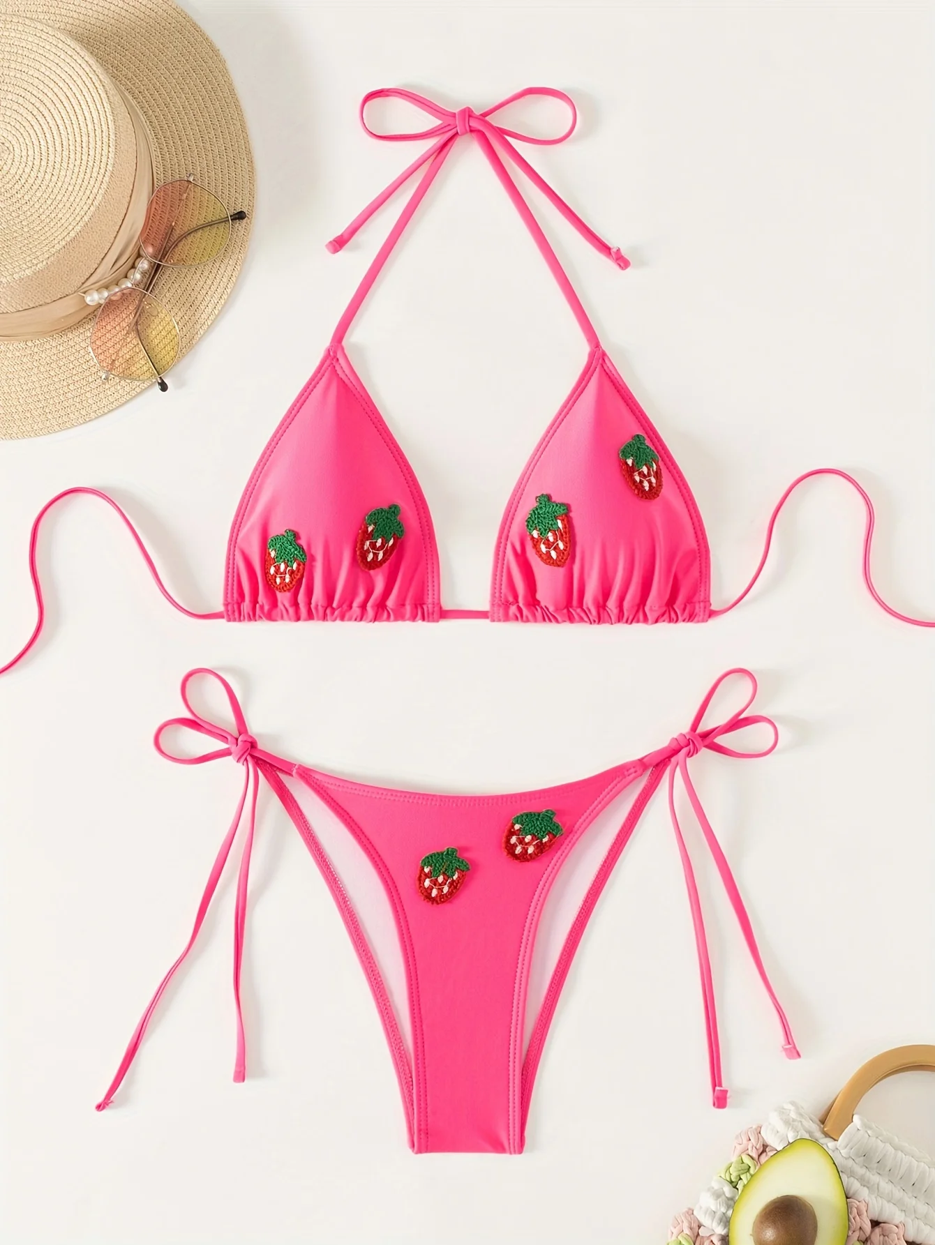 ZTVitality Sexy Halter Solid Color Stick Fruits Bikini Set Women Swmsuit Two-Piece Bandage Swimwear Bathing Suit Summer Biquini